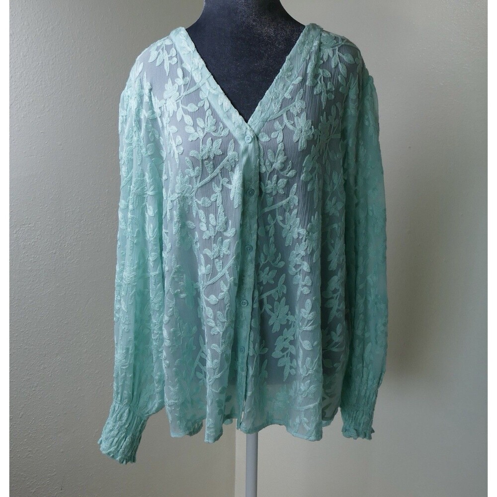 Chico’s NWT Soutache Embroidered Tunic Blouse Balloon Sleeve Teal Waters Sz 4